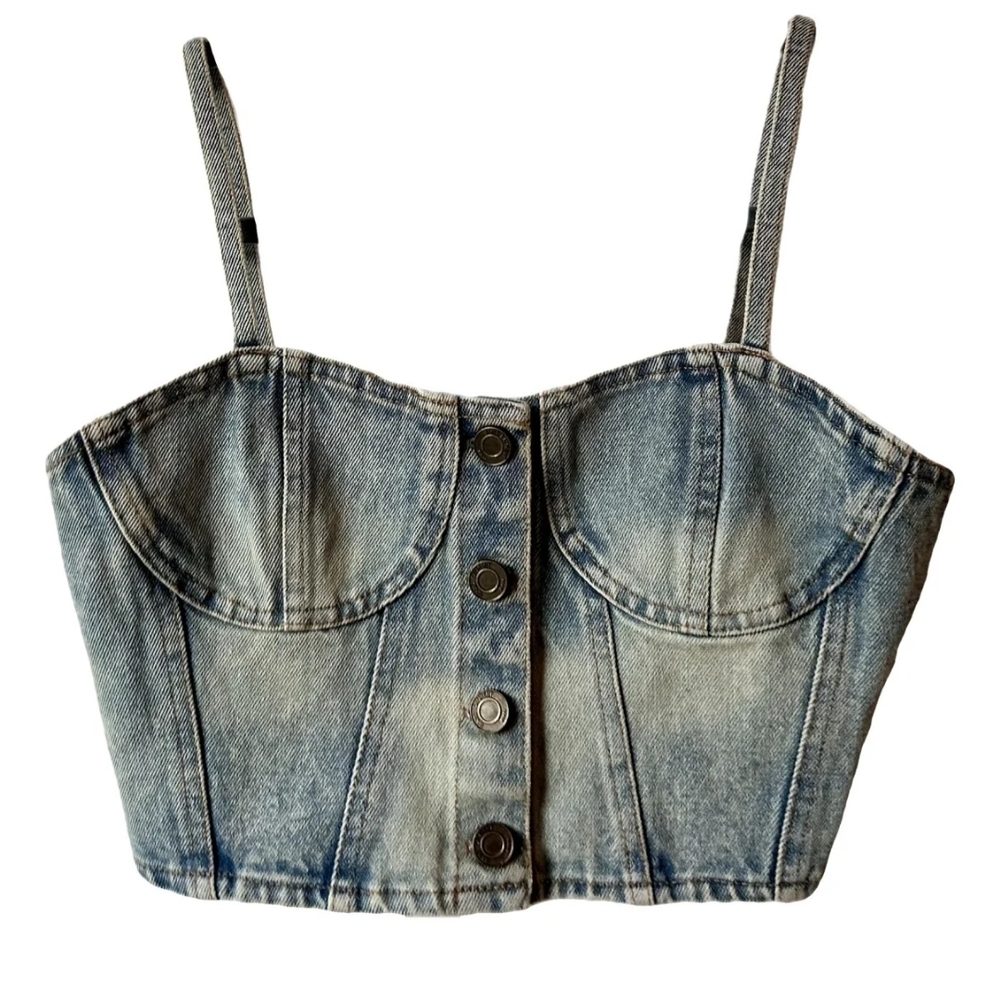 Saint Laurent Blue Bustier Crop Tank Top